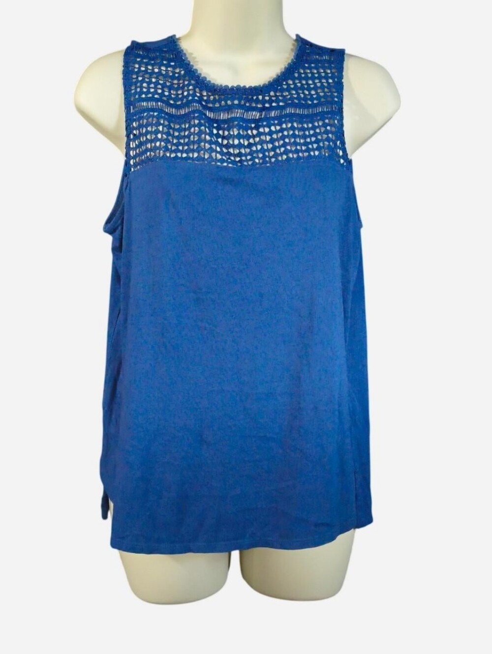 STYLUS Royal Blue Crochet Yoke Sleeveless Camisole